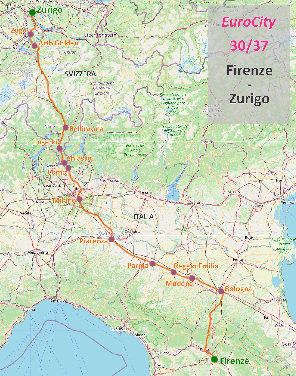 Mappa percorso Espresso Riviera